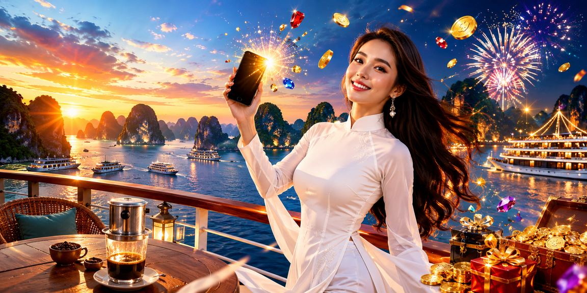 Người dùng trải nghiệm cược thể thao trên điện thoại tại vịnh Hạ Long